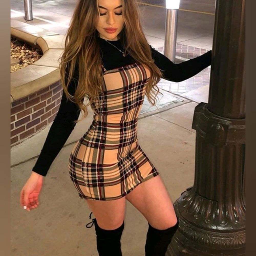 Split Hem Tartan Bodycon Dress